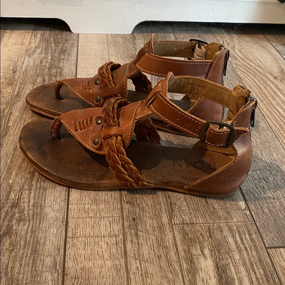 ROAN Brown Leather Sandals with Braided Detail Sz 8.5 - Picture 4 of 5